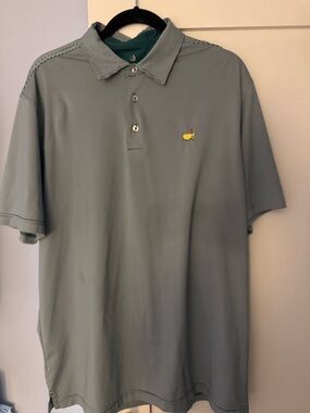 Masters Light Green Micro-Stripe Polo with Yellow Logo